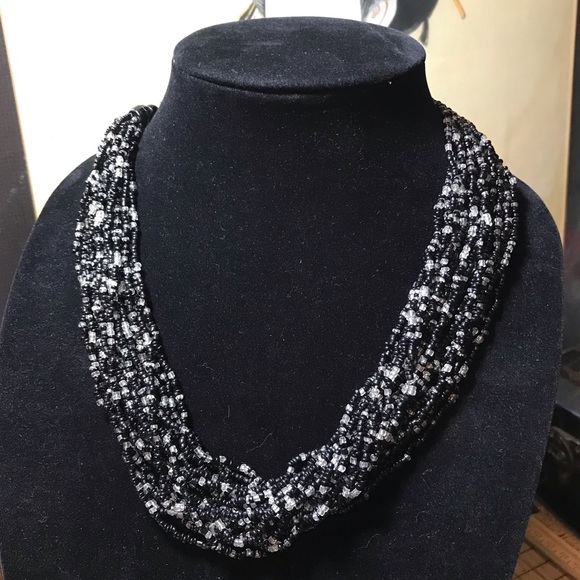 Seed Bead 20 Strand 21.5”L BLack White Necklace Classy Earthy Boho SW Style - Picture 3 of 7